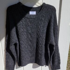 Old Navy Women's Charcoal Heather Cable Knit Sweater Recyled Materials